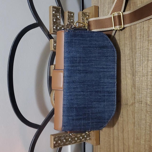 True Religion Women's Denim Saddle Bag with Oversized Horseshoe Logo Crossbody - Picture 3 of 11